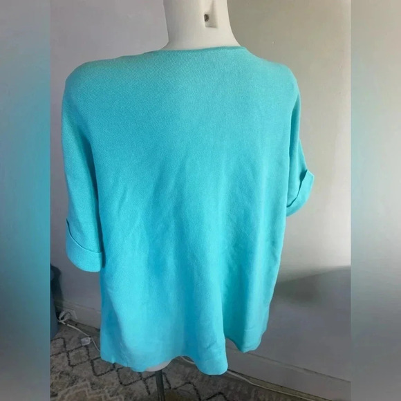 Talbots short sleeve open front cardigan duster Turquoise Blue Pockets LP 0059 - Picture 5 of 10